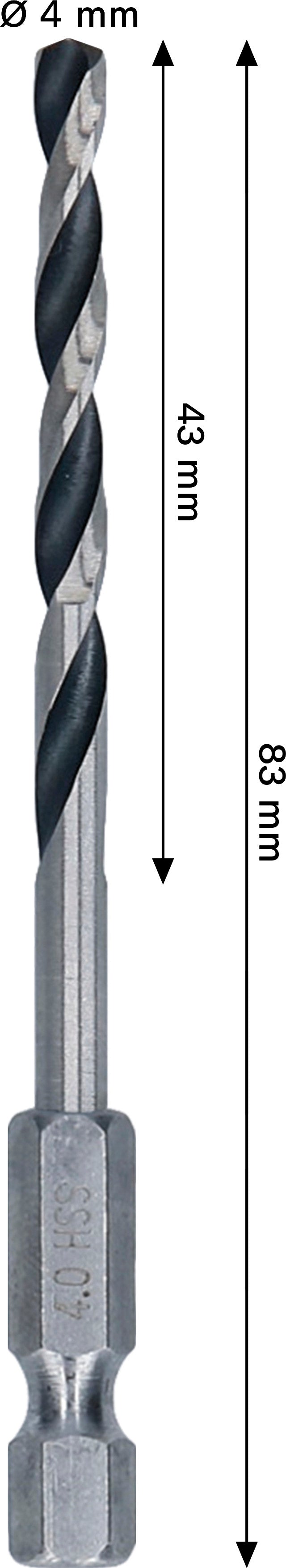 Bosch Accessories Drill (HSS Twist Drill Bit, 4 x 43 x 83 mm, 1/4" HEX shank)