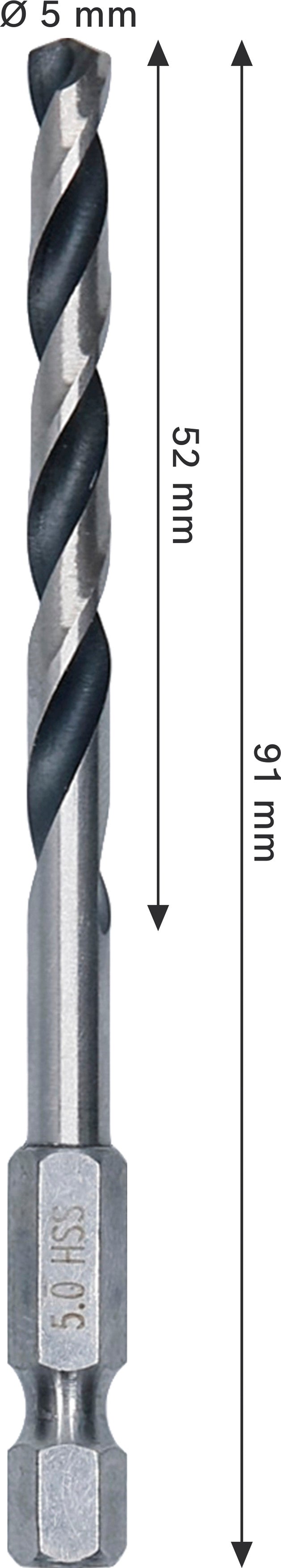 Bosch Accessories Drill (HSS Twist Drill Bit, 5 x 52 x 91 mm, 1/4" HEX shank)
