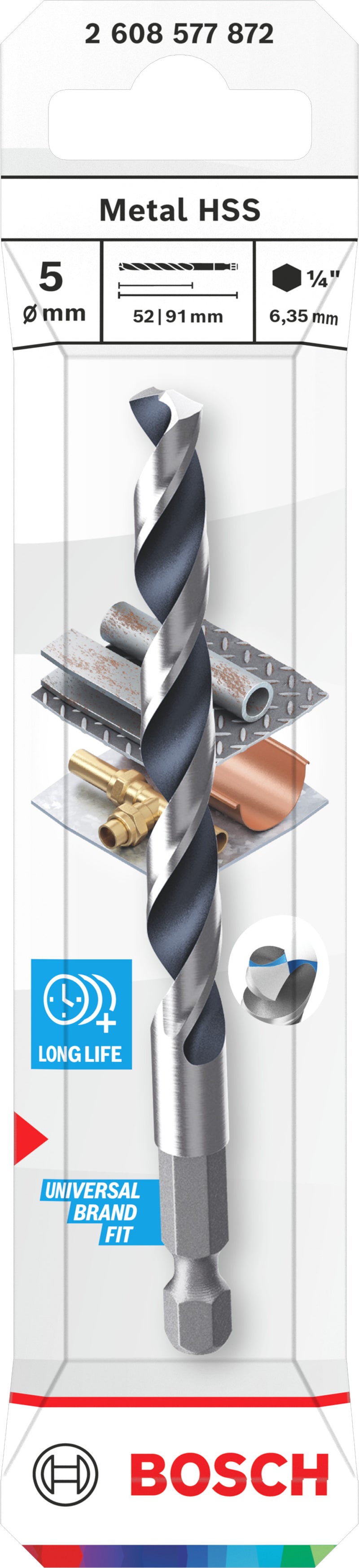 Bosch Accessories Drill (HSS Twist Drill Bit, 5 x 52 x 91 mm, 1/4" HEX shank)