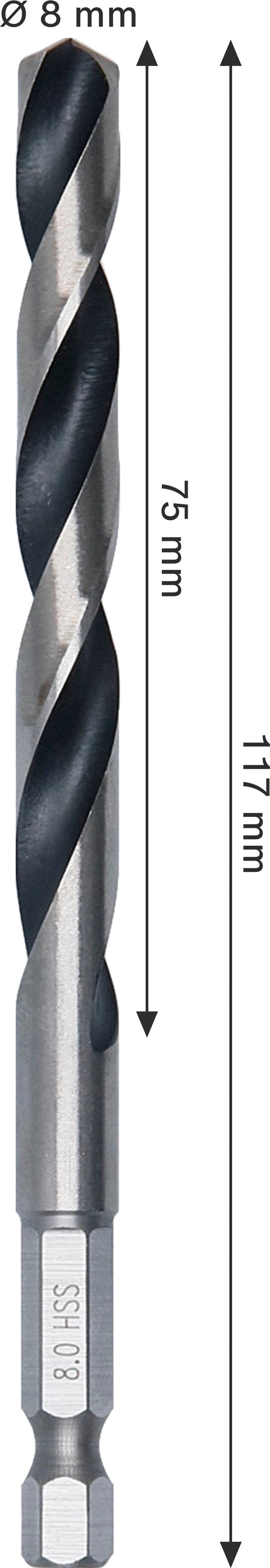 Bosch Accessories Drill (HSS Twist Drill Bit, 8 x 75 x 117 mm, 1/4" HEX shank)