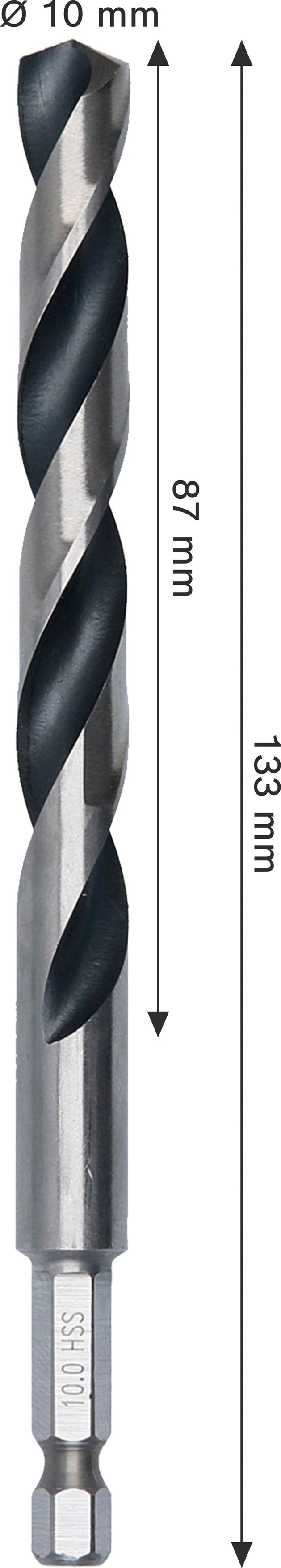 Accesorios Bosch para taladro (broca helicoidal HSS, 10 x 87 x 133 mm, vástago hexagonal de 1/4")