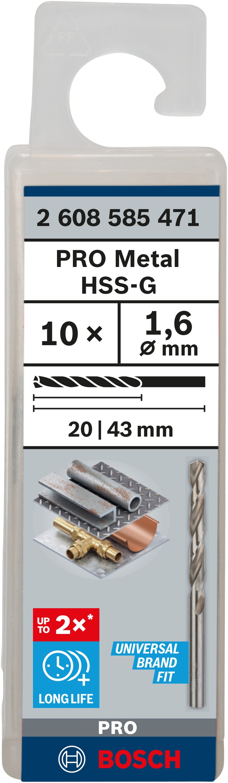 Berbequim helicoidal Bosch 1,6 mm HSS-G (embalagem de 10)