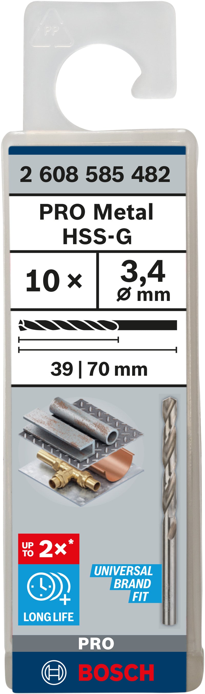Broca helicoidal Bosch de 3,4 mm HSS-G (paquete de 10)