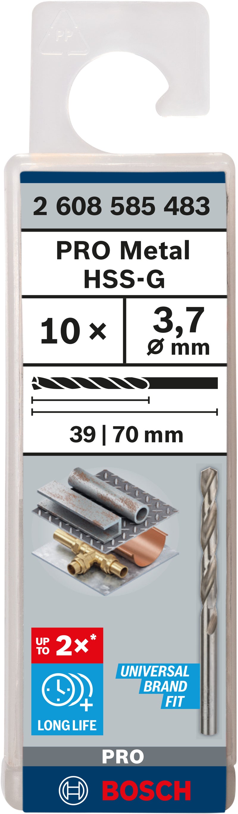 Broca helicoidal Bosch de 3,7 mm HSS-G (paquete de 10)