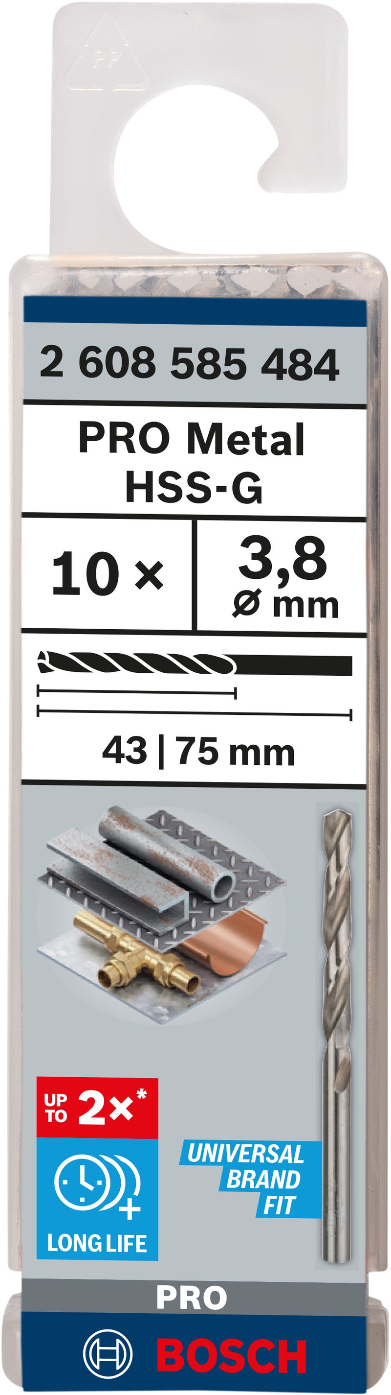 Broca helicoidal Bosch de 3,8 mm HSS-G (paquete de 10)