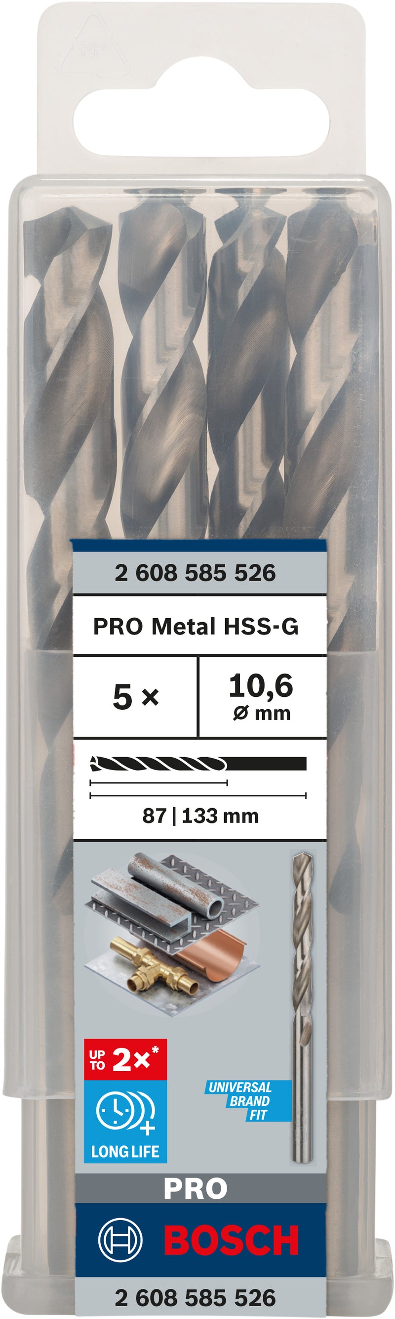 Berbequim helicoidal Bosch 10,6 mm HSS-G 135 (embalagem de 5)