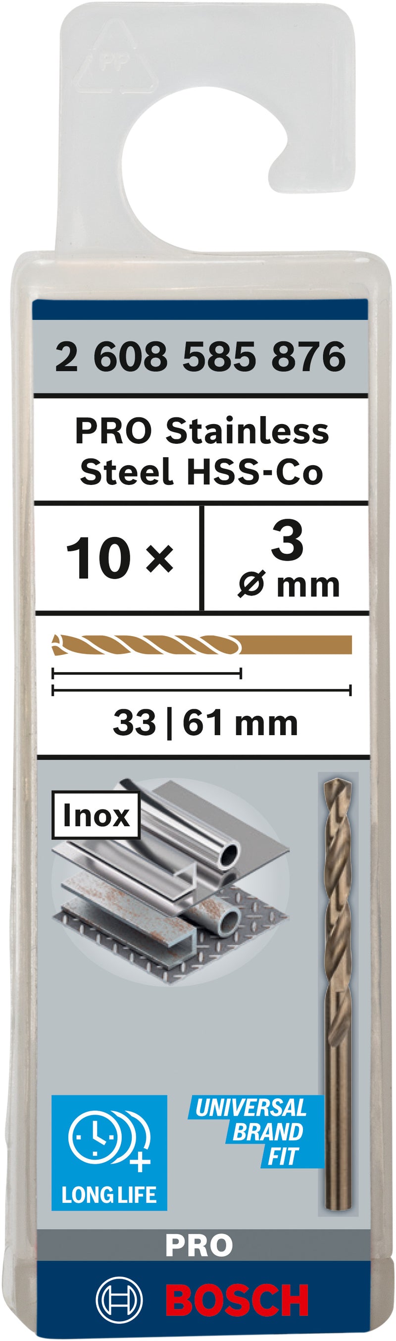 Broca para metal Bosch HSS-Co, 3,0x61 mm, 10 unid.