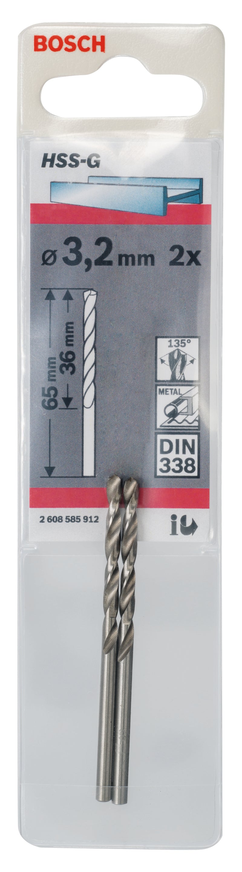 Bosch 3,2mm HSS-G (2pack)