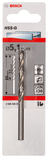 Bosch Metal drills HSS-G, DIN 338 . 5.1 x 52 x 86mm