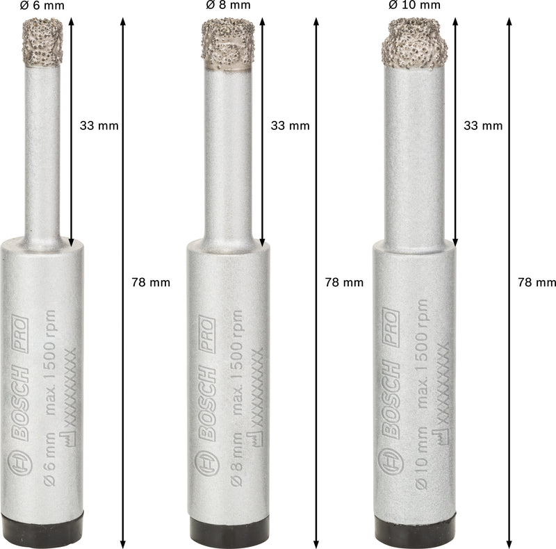Bosch EasyDry Diamond Bit set 6, 8, 10mm