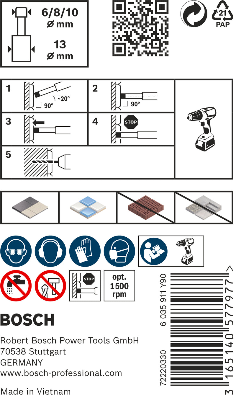 Bosch EasyDry Diamond Bit set 6, 8, 10mm