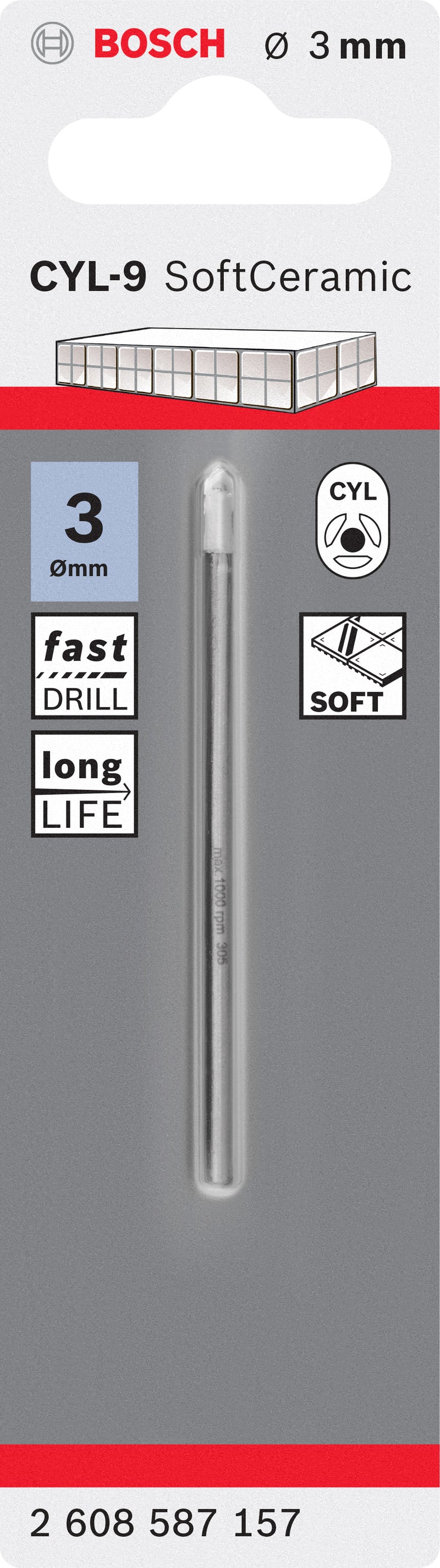 Broca para azulejos Bosch CYL-9 Cerámica, 3 x 70 mm