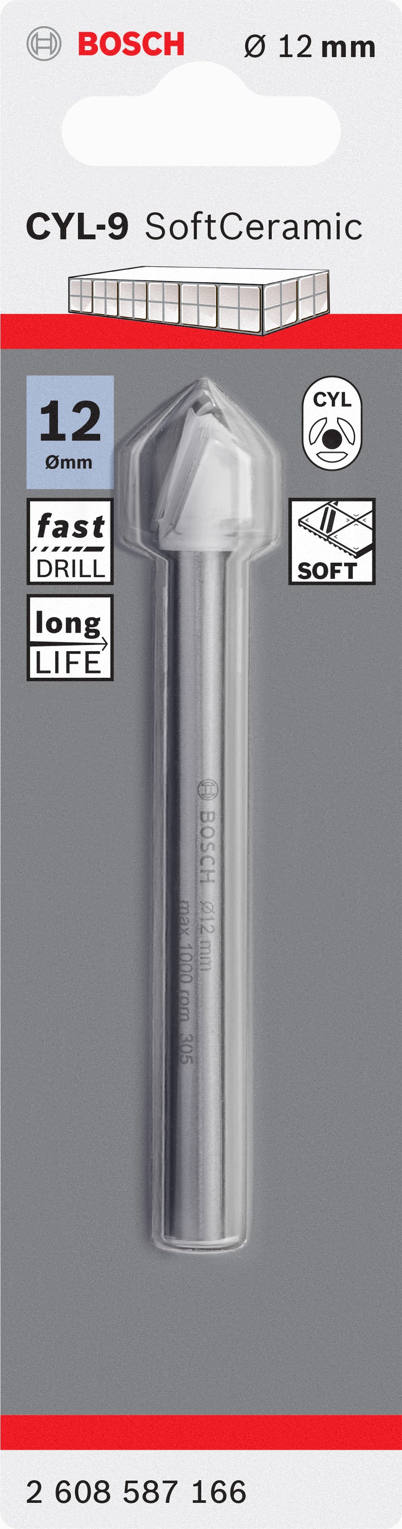 Broca Bosch para azulejos CYL-9 Cerâmica, 12 x 90 mm