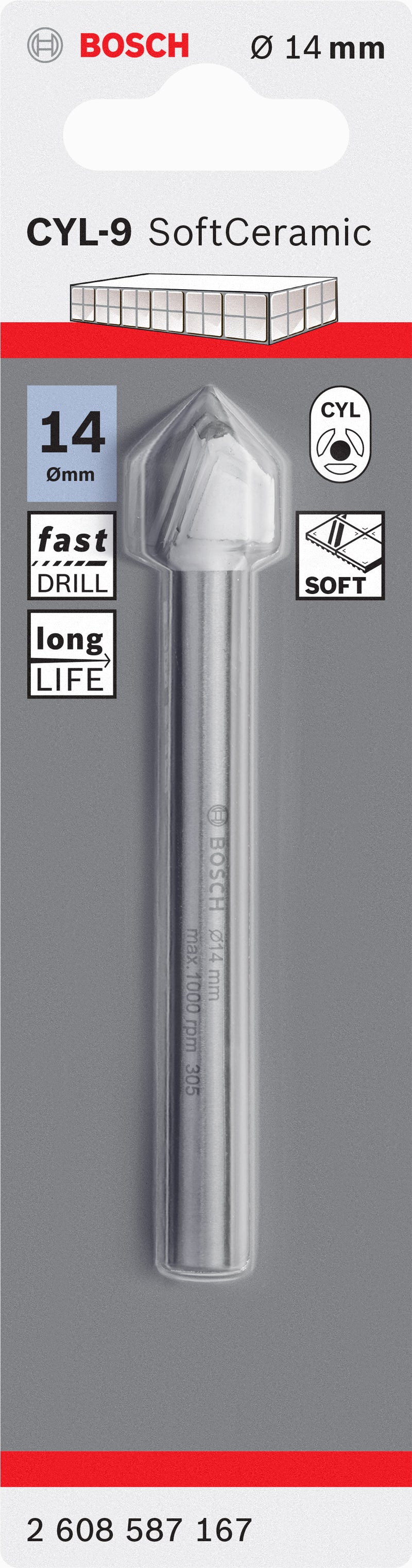 Broca para azulejos Bosch CYL-9 Cerámica, 14 x 90 mm