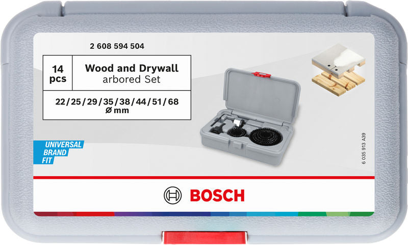 Hole saws, sets Bosch Accessories (Wood and Drywall Arbored Hole Saw Set with Pilot Drill, 22; 25; 29; 35; 38; 44; 51; 68 x 15 mm)