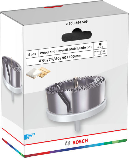 Serras craneanas, conjuntos Bosch Accessories (Wood and Drywall Arbored Hole Saw Set , 68; 74; 80; 90; 100 x 31 mm)