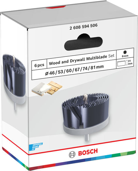 Hole saws, Bosch Accessories sets (Wood and Drywall Arbored Hole Saw Set, 46; 53; 60; 67; 74; 81 x 31 mm)