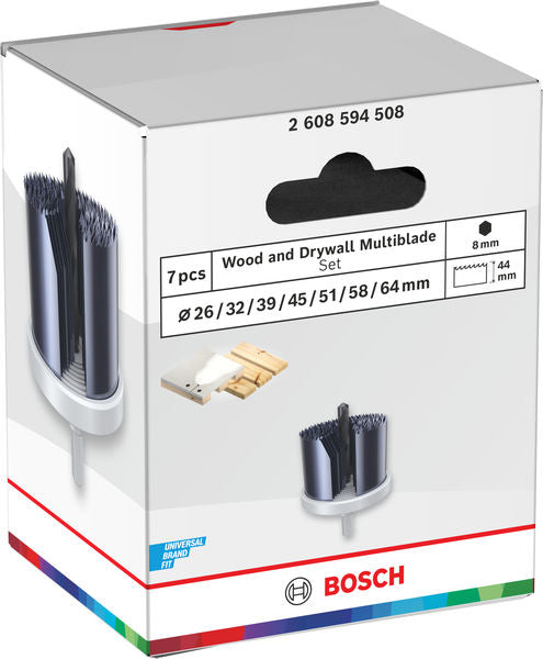 Hole saws, Bosch Accessories sets (Wood and Drywall Arbored Hole Saw Set, 26; 32; 39; 45; 51; 58; 64 x 44 mm)