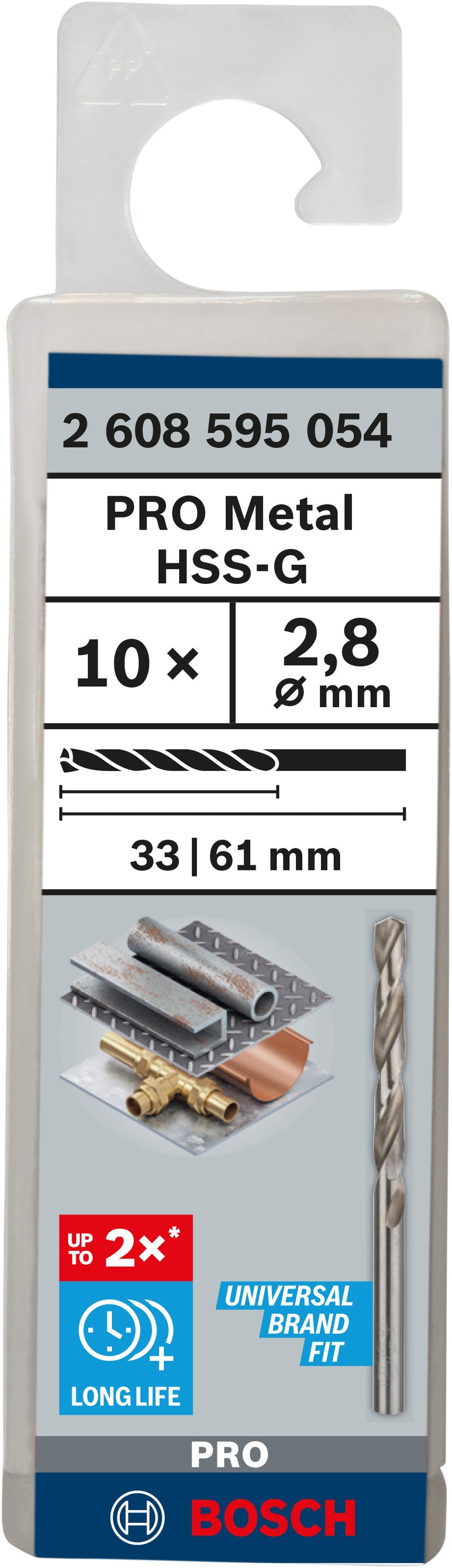 Broca helicoidal Bosch 2,8 mm HSS-G 10x