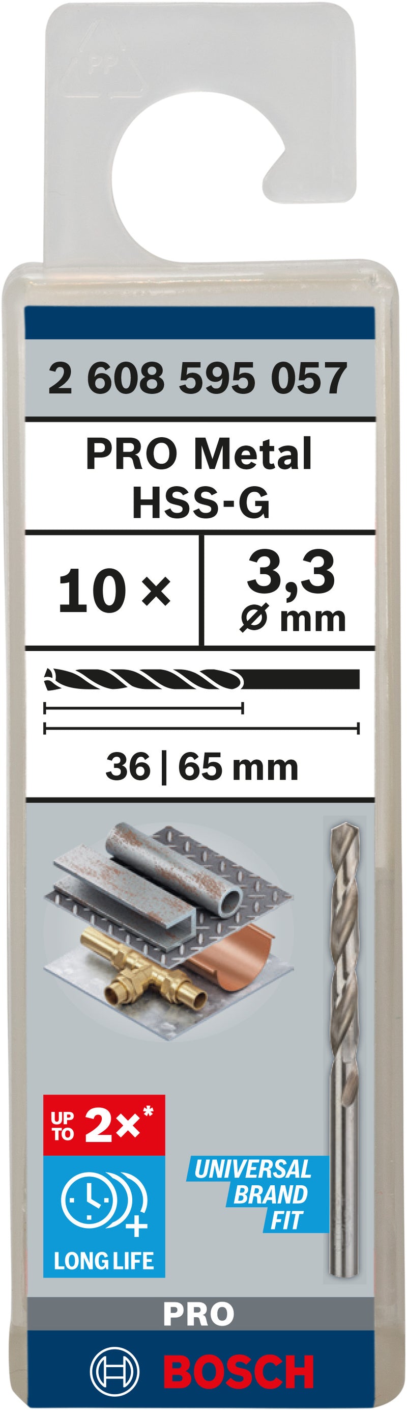 Broca helicoidal Bosch de 3,3 mm HSS-G (paquete de 10)