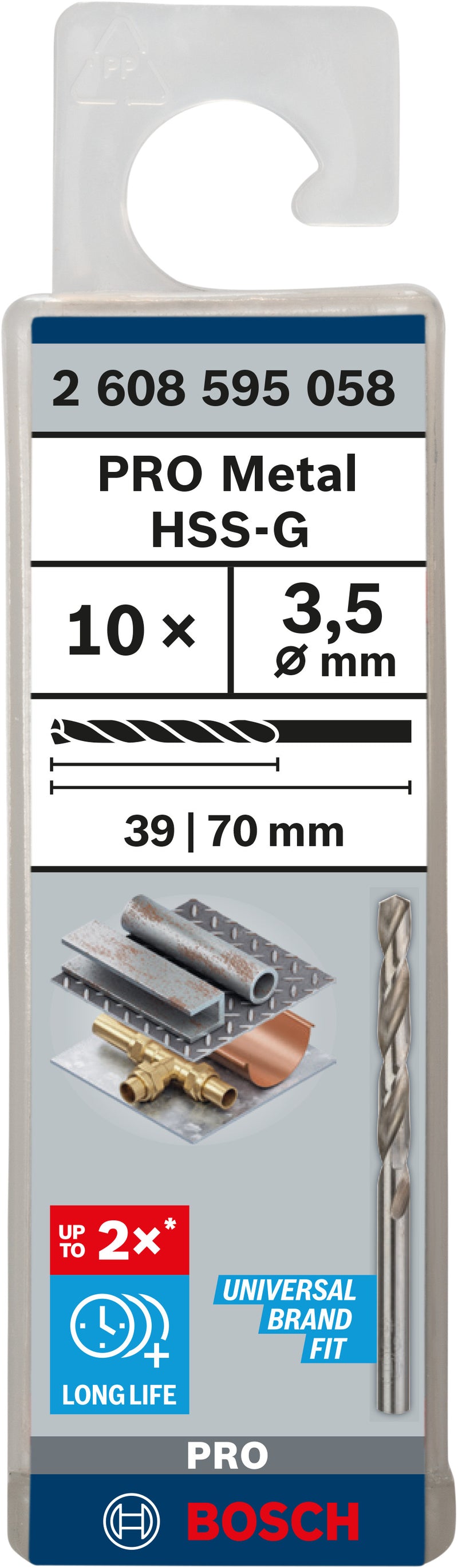 Broca helicoidal Bosch de 3,5 mm HSS-G (paquete de 10)
