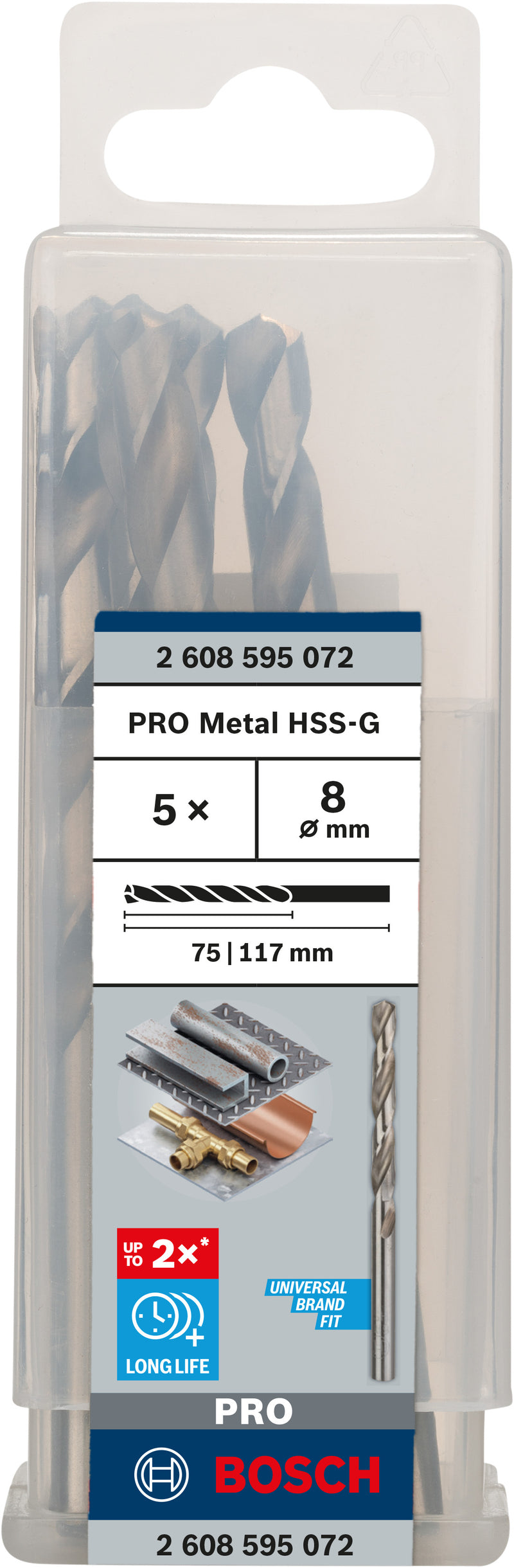 Broca helicoidal Bosch de 8,0 mm HSS-G 135 (paquete de 5)