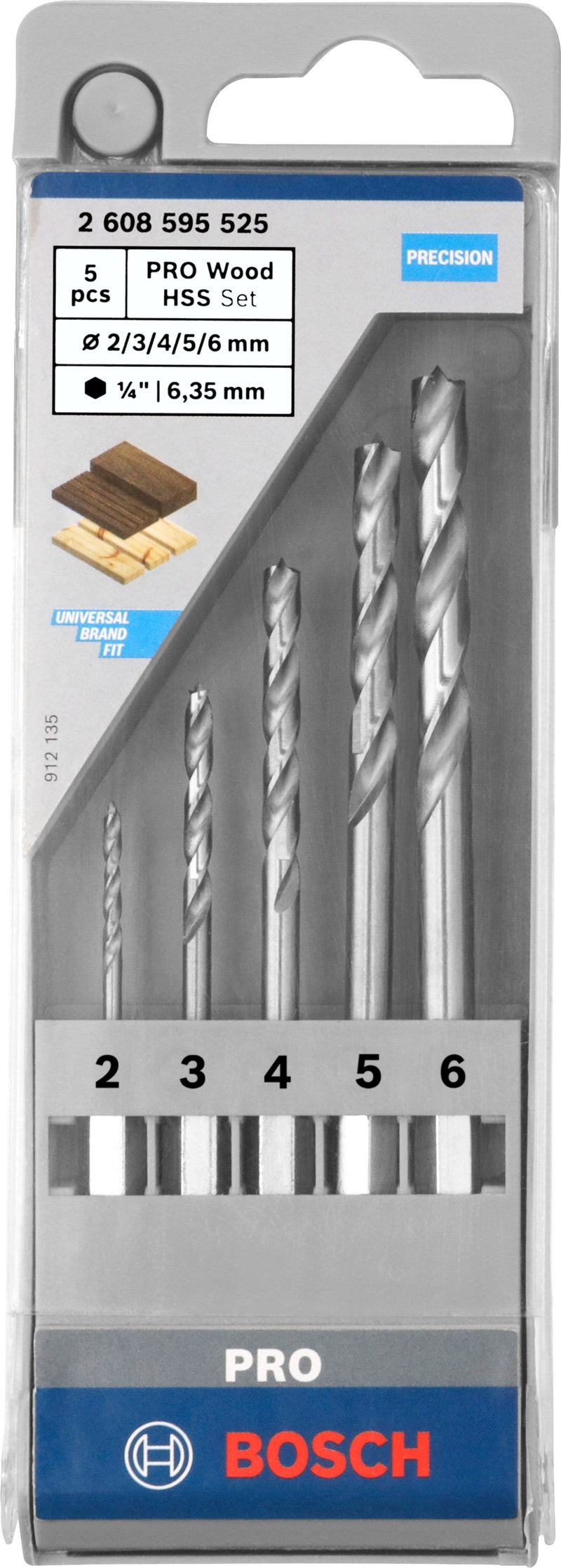 Broca hexagonal para madeira Bosch 2,3,4,5,6 mm