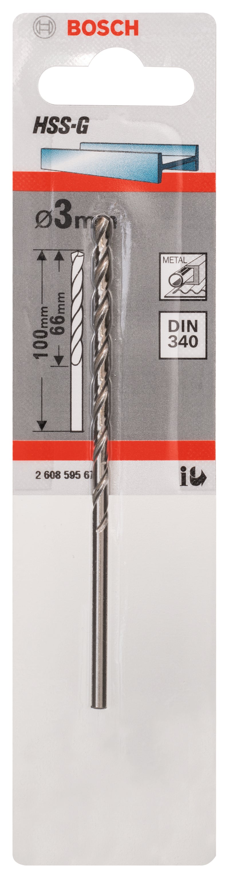 Broca para metal Bosch HSS-G 3,0 mm (DIN 340)