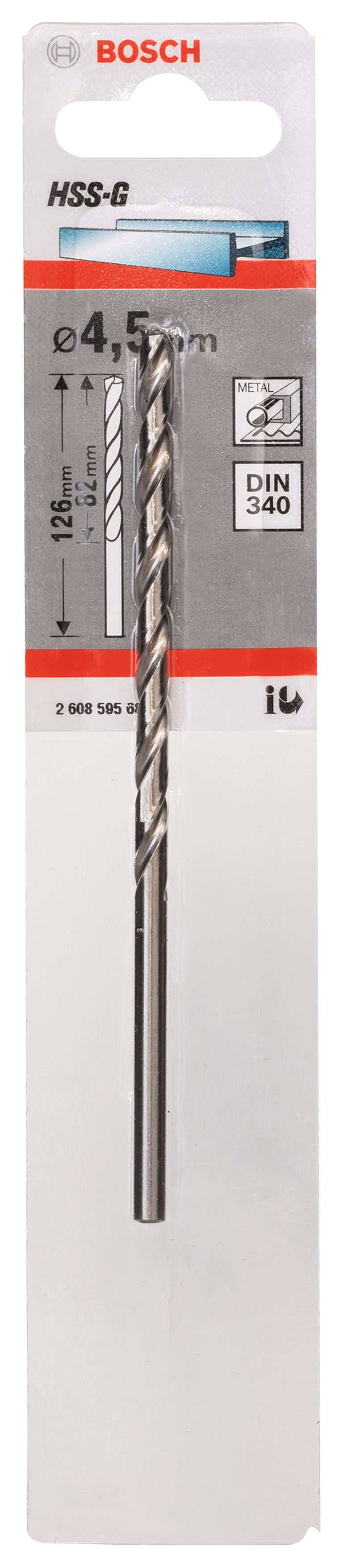 Broca para metal Bosch HSS-G 4,5 mm (DIN 340)