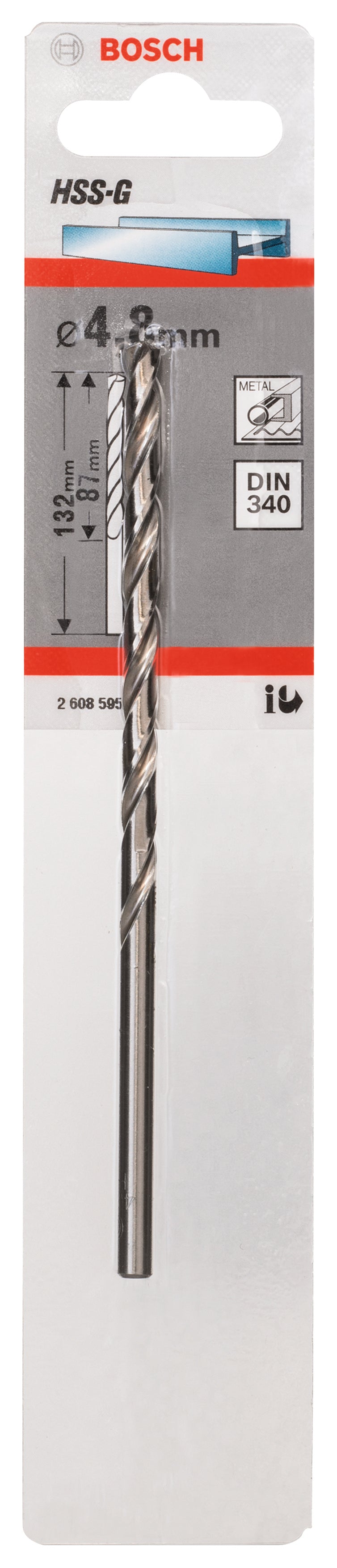 Broca para metal Bosch HSS-G 4,8 mm (DIN 340)