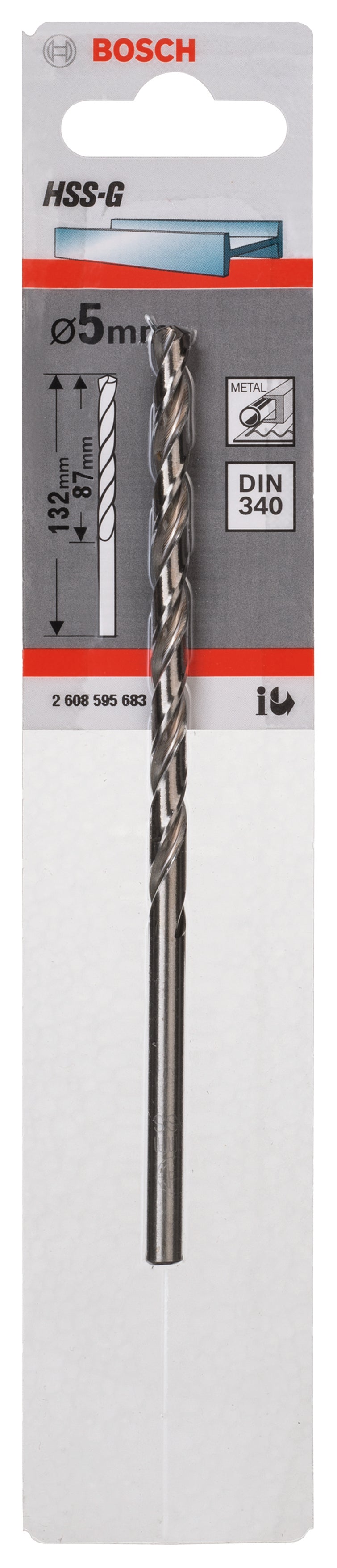 Broca para metal Bosch HSS-G de 5,0 mm (DIN 340)