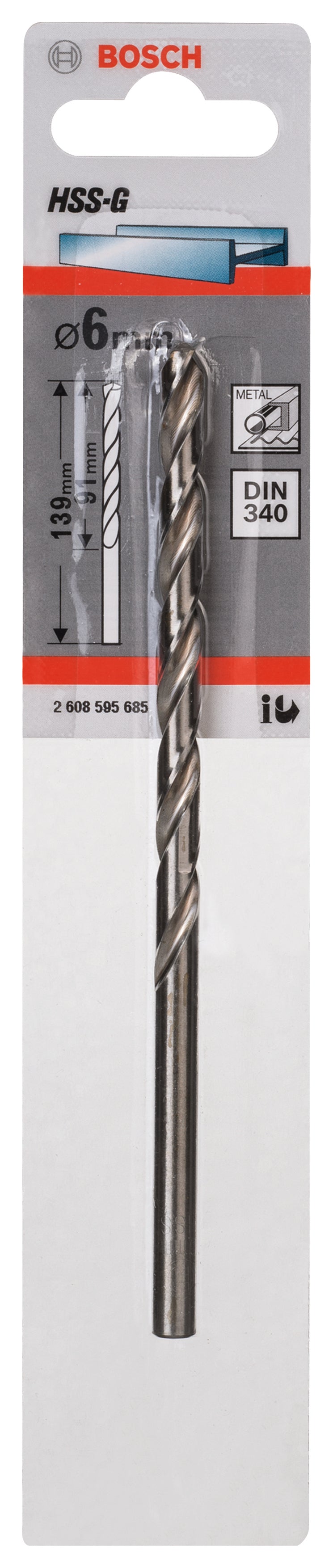 Broca para metal Bosch HSS-G de 6,0 mm (DIN 340)