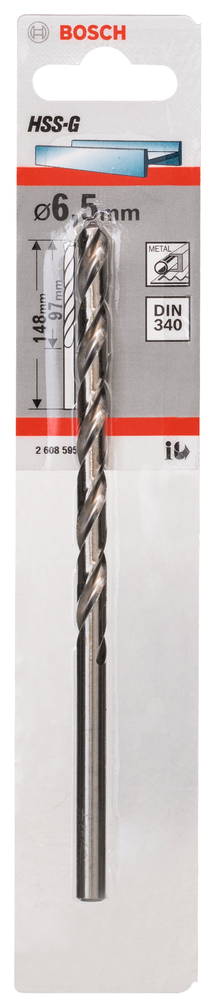 Broca para metal Bosch HSS-G 6,5 mm (DIN 340)