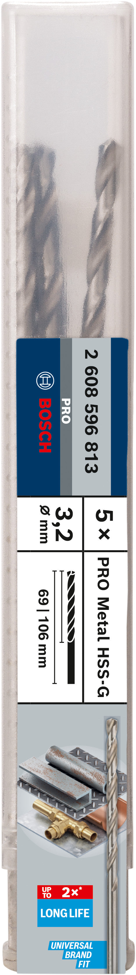 Broca Bosch HSS-G larga de 3,2 mm x 106 mm