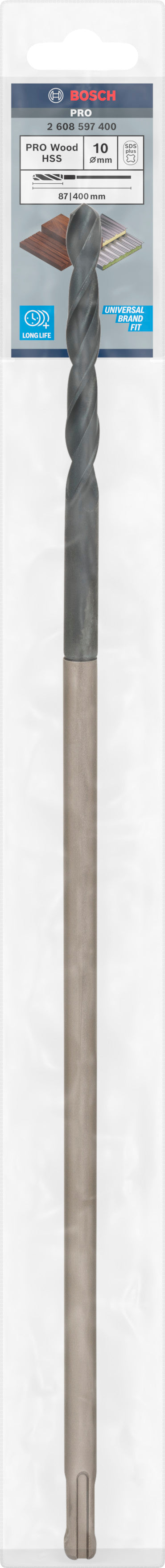 Broca para encofrado Bosch PRO Wood HSS, 10 x 87 x 400 mm, SDS plus