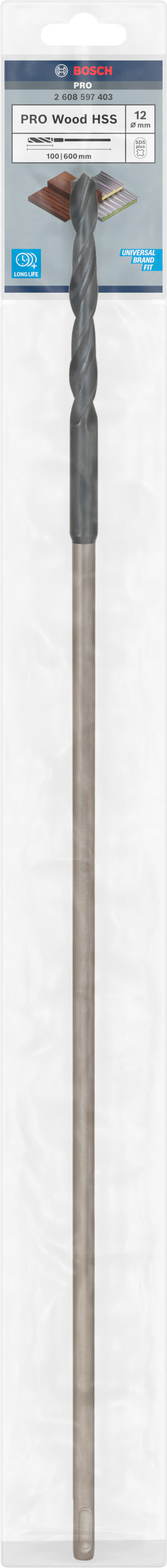 Bosch PRO Wood HSS Formwork Drill Bit, 12 x 100 x 600 mm, SDS plus