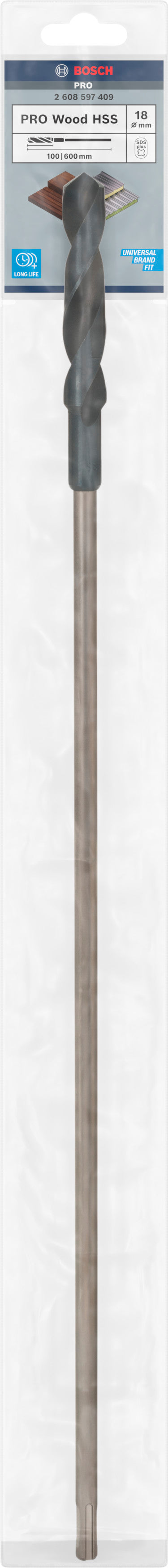 Bosch PRO Wood HSS Formwork Drill Bit, 18 x 100 x 600 mm, SDS plus