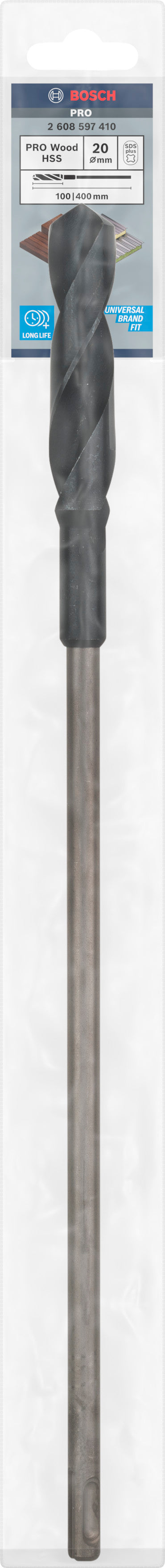 Broca para cofragem Bosch PRO Wood HSS, 20 x 100 x 400 mm, SDS plus