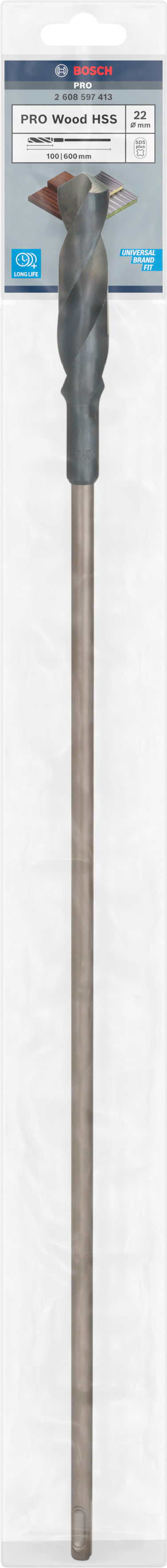 Broca para cofragem Bosch PRO Wood HSS, 22 x 100 x 600 mm, SDS plus