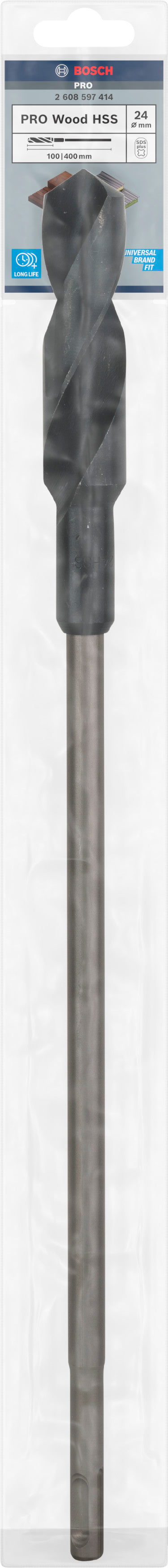 Broca para cofragem Bosch PRO Wood HSS, 24 x 100 x 400 mm, SDS plus