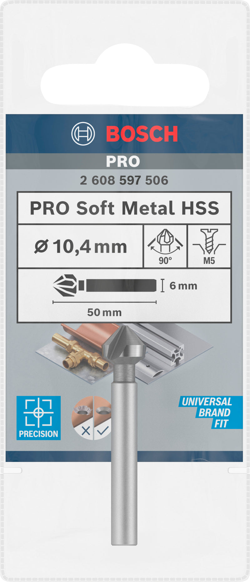 Avellanador cónico Bosch, cilindro HSS M5 Ø10,4