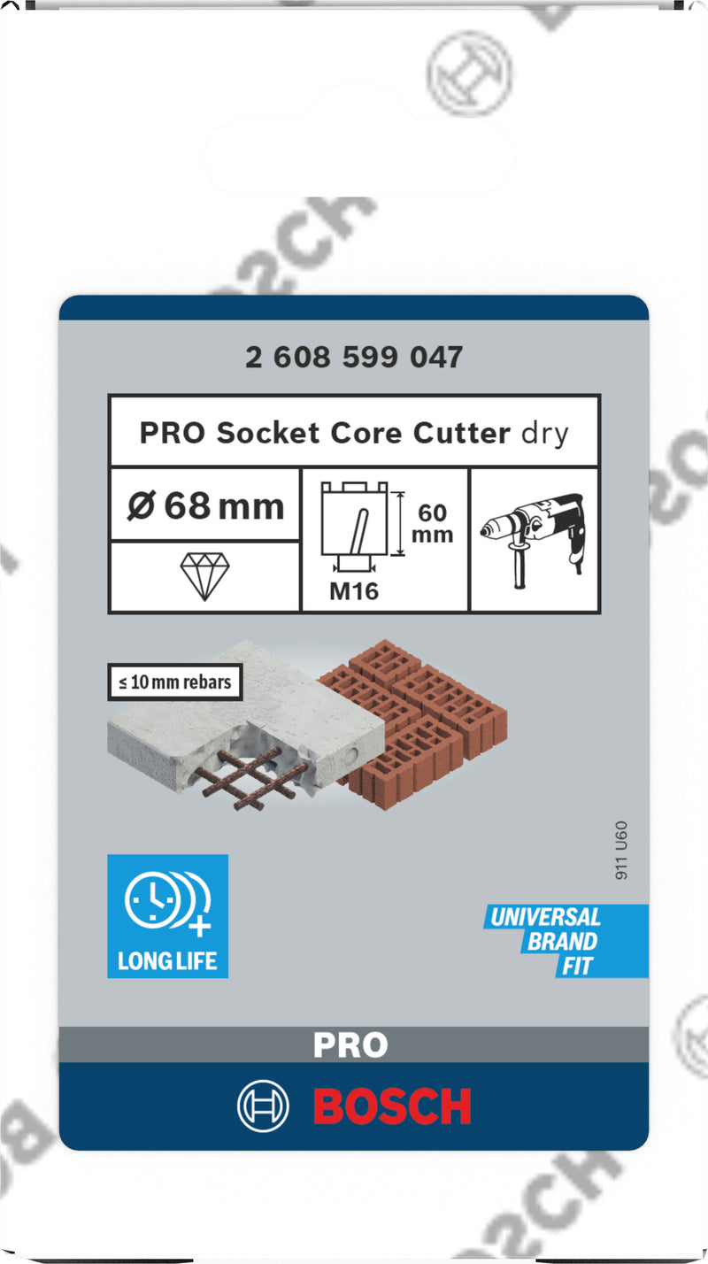 Cortador de núcleo de encaixe Bosch PRO seco, 68 x 60 mm, M16