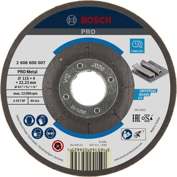 Disco de desbaste con aglomerante metálico Bosch PRO, 115 x 4 x 22,23 mm