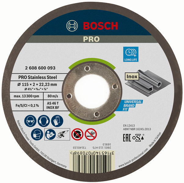 Bosch PRO Stainless Steel abrasive disc, 115 x 2 x 22.23 mm