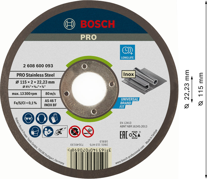 Bosch PRO Stainless Steel abrasive disc, 115 x 2 x 22.23 mm