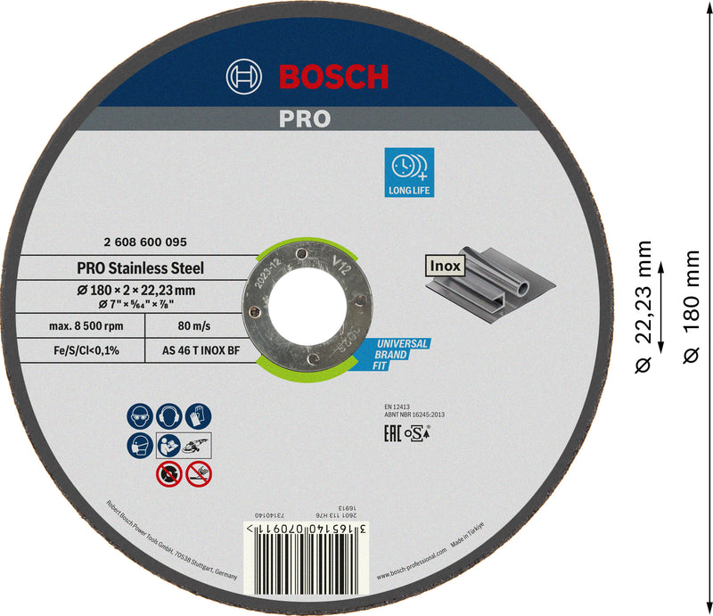 Bosch PRO Stainless Steel abrasive disc, 180 x 2 x 22.23 mm