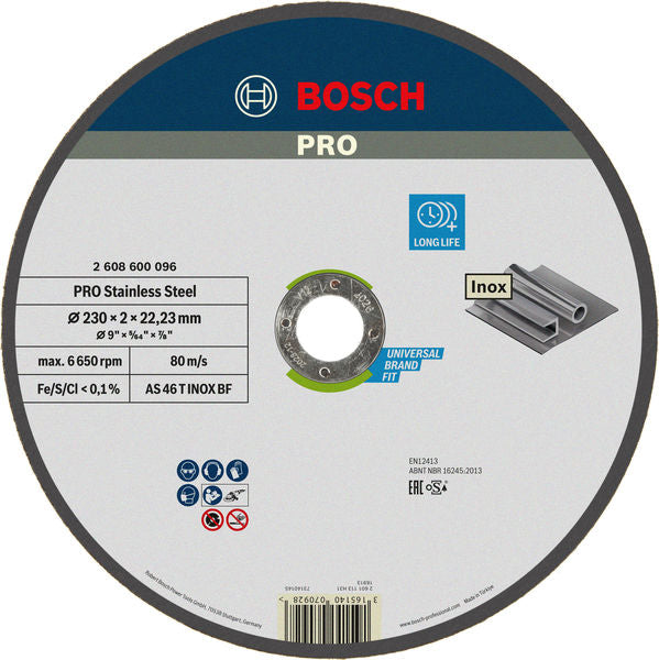 Disco abrasivo Bosch PRO em aço inoxidável, 230 x 2 x 22,23 mm