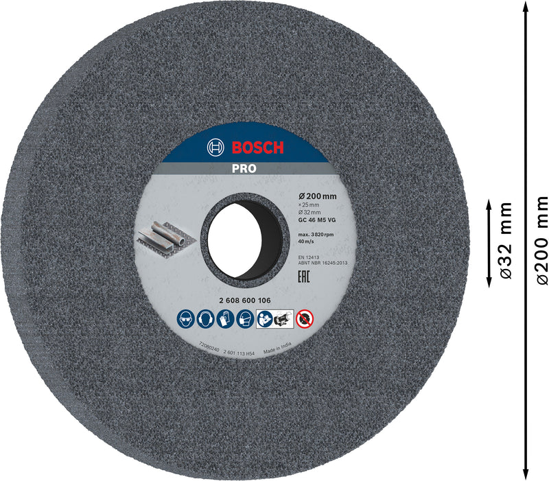 Disco de desbaste para metal Bosch PRO, 200 x 25 x 32 mm, G46
