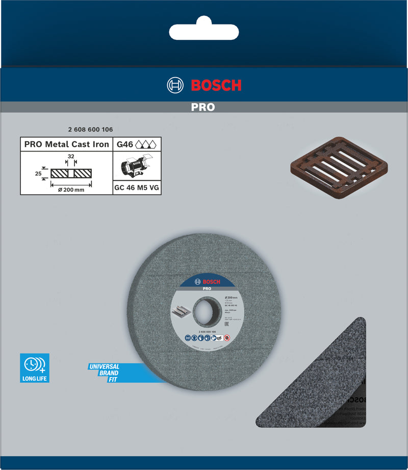 Disco de desbaste para metal Bosch PRO, 200 x 25 x 32 mm, G46