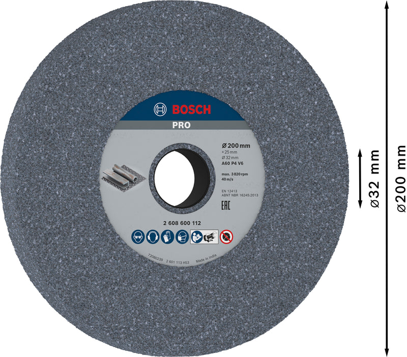 Disco de desbaste para metal Bosch PRO, 200 x 25 x 32 mm, G60